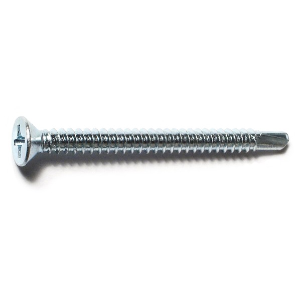 Midwest Fastener Self-Drilling Screw, #12 x 2-1/2 in, Zinc Plated Steel Flat Head Phillips Drive, 100 PK 50906